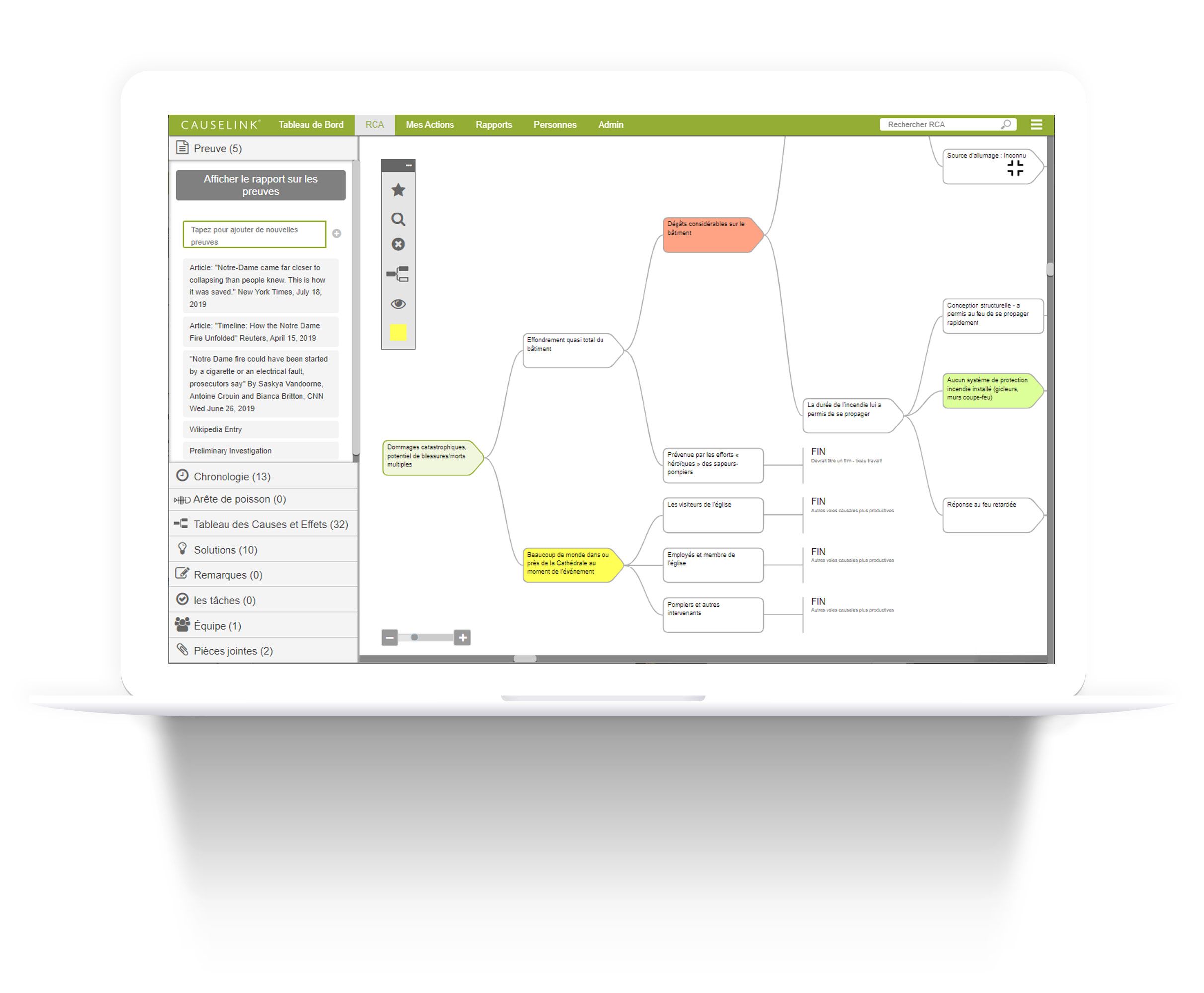 Définir les relations des causes à effets sur le tableau RCA